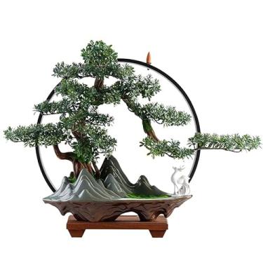 Imagem de Bonsai artificial simulação de bonsai ornamentos de bonsai com lâmpada criativa círculo entrada mesa sala de estar decoração de escritório árvore bonsai artificial