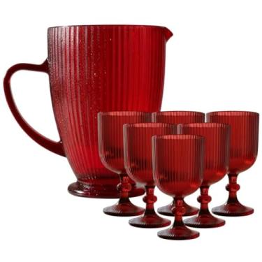 Imagem de Jogo de Taças com Jarra de Vidro Versalhes Vermelha para Àgua ou Suco 7 Peças