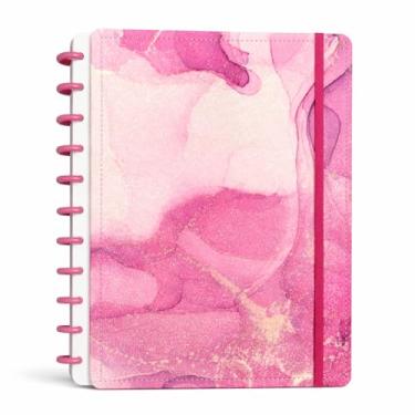 Imagem de Caderno Inteligente Universitário A4, 80 Folhas Pautadas, Capa Dura Marmorizada com 11 Discos, Design Luxuoso em Cores Variadas para Escola e Escritório (Marmorizado Rosa)