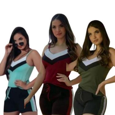 Imagem de Kit 3 Conjuntos Tricolo short Com Blusa Regata - Momento Vestido, P, V