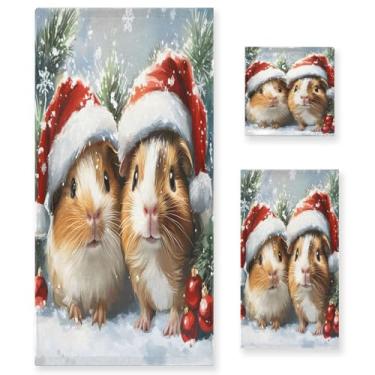 Imagem de STAYTOP Conjunto de toalhas para porquinhos da índia usando chapéus de Papai Noel, 3 peças, toalhas de secagem rápida altamente absorventes, 1 toalha de banheiro, 1 toalha de rosto, 1 toalha de mão