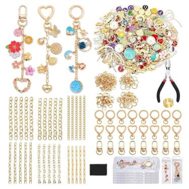 Imagem de MAQUITA 544 peças kit de fabricação de chaveiros de brilho labial com pingentes, incluindo 24 chaveiros, 30 extensores, corrente extensora 198, alicate de joias, kit de chaveiros DIY, para fabricação