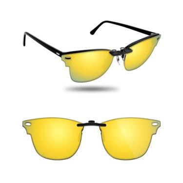 Imagem de Fiskr Óculos de sol polarizados Clip-On para Ray-Ban Clubmaster RB5154 (tamanho 51-21) - Proteção UV - Ajuste universal para homens e mulheres, Ouro 24K, 51*21mm