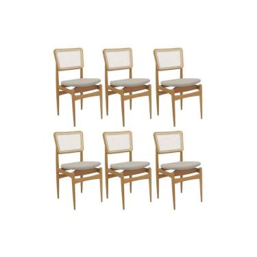 Imagem de Kit 6 Cadeiras Sala Jantar Stela 1CMM013CA Premium Madeira Maciça 6 Un Carvalho/Linho Bege Caqui/Tela Bege - Kappesberg