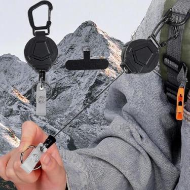 Imagem de 1 conjunto de porta-crachás retrátil, chaveiro mosquetão preto resistente, chaveiro retrátil de alta elasticidade, suporte de cartão de identificação de cordão (preto, 16 cm)