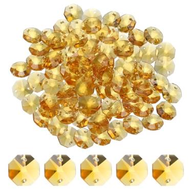 Imagem de YELARXI Contas octógono de vidro de 14 mm, contas de apanhador de sol a granel 2 furos pingentes de apanhador de sol 1,4 cm e 120 peças e ajuste amarelo para (artesanato de artes/reparo de lustre de