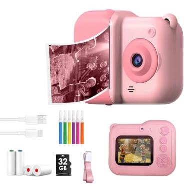 Imagem de Impressão instantânea de câmera infantil, presentes de aniversário de Natal para meninas de 3 a 12 anos, câmeras de vídeo digitais HD com câmera dupla para crianças pequenas, papel de impressão de 4
