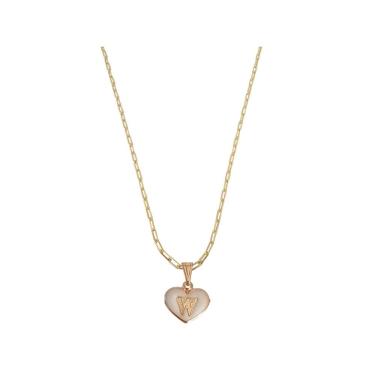 Imagem de Colar Cartier 50Cm Coração Branco Letra W Banhado Ouro 18K