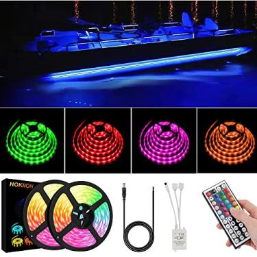 Imagem de HOKIION Luzes LED de faixa de barco, luzes LED de pontão marinho multicoloridas de 1,8 m, luz interior de barco à prova d'água, luzes sob o canhão, luz de convés de barco, luzes de pesca noturna para