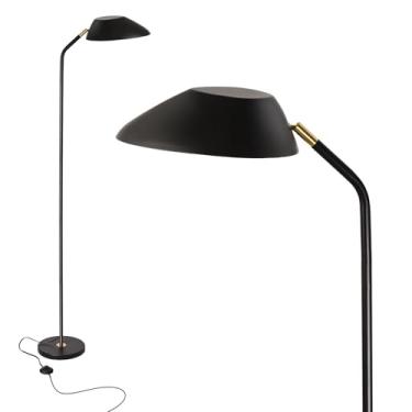 Imagem de Folux Luminária de chão industrial minimalista de metal preto fosco, lâmpada de pé moderna de 167 cm para leitura, cabeceira, sala de estar, interruptor de pedal