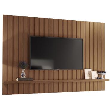 Imagem de Painel Para TV 70 Pol Ripado 200cm Conect B01 Castanho - Lyam Decor