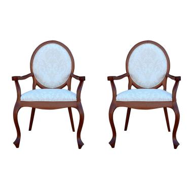 Imagem de Kit 02 Poltronas Decorativas Sala de Estar Base Madeira Maciça Adrie Sarja Bege/Imbuia - Gran Belo