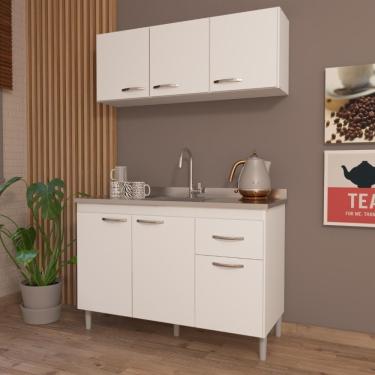Imagem de Cozinha Modulada Compacta Fidelitá Suiça 2 Peças 6 Portas 1 Gaveta Sem Tampo Branco