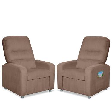 Imagem de Kit 02 Poltrona Do Papai Reclinável Confortável Suede Capuccino