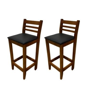 Imagem de Kit 2 Banqueta Fixa Estofada de Madeira - FLORESTA CARPINTARIA, imbuia