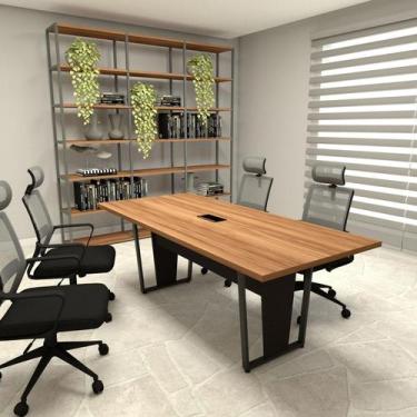 Imagem de Mesa de Reunião 2m e 4 Cadeiras Escritório Ergonômicas F5 - F5 Office,