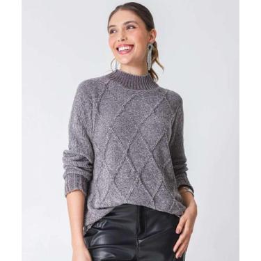 Imagem de Suéter Feminino Chenille Trabalhado Marisa Cinza-52597, Cinza, GG