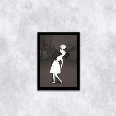 Imagem de Quadro Figurativo Beijo Segunda Guerra 45X34 Com Vidro Preta - Quadros