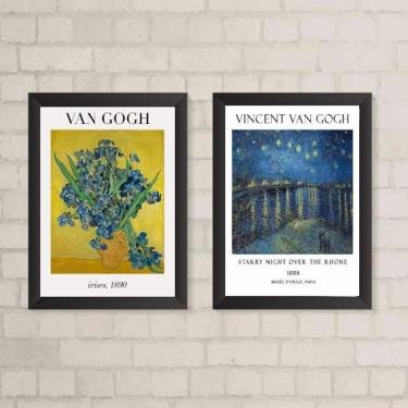 Imagem de Kit 2 Quadros Van Gogh 24x18cm - Vidro e Moldura Branca