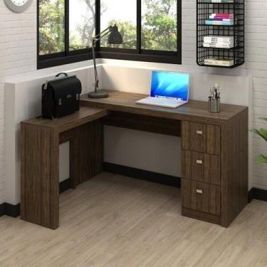 Imagem de Escrivaninha Mesa Escritório em L com Me4101 3 Gavetas 136cm Nogal - T
