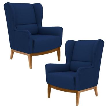 Imagem de 2 Poltronas Base Manu Madeira B-304 Veludo Azul Marinho Domi