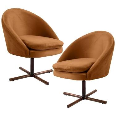 Imagem de Kit 2 Poltronas Giratórias Base Xis Madeira Rafa Telha