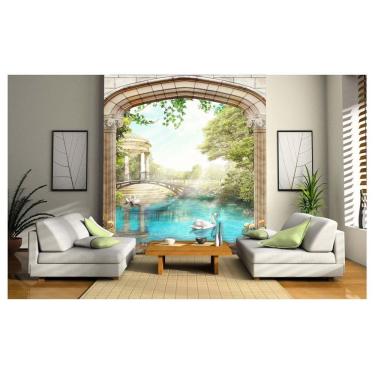Imagem de Papel De Parede Paisagem Digital Jardim Lago  Dah47