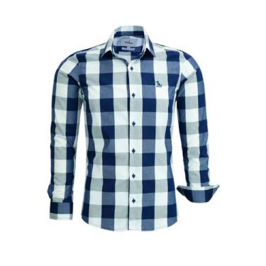 Imagem de Camisa Social Xadrez Fio Tinto Manga Longa Slim 100% Algodão Ref 1899 
