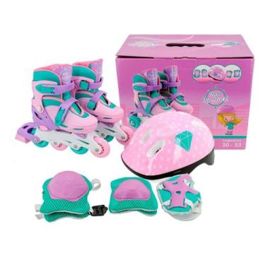 Imagem de Patins Infantil 4 Rodas Inline Criança Menina Feminino Rosa - Unitoys,