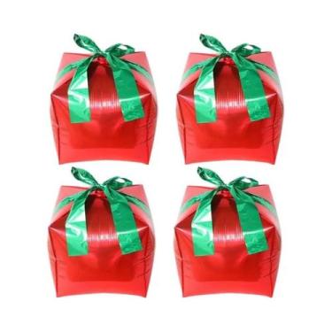 Imagem de Caixas De Presente De Natal Vermelhas E Verdes 4pcs Balões De Folha De