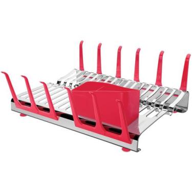 Imagem de Escorredor Louca Evolucao 2 Andares Porta Talher Inox Vermelho - Evolu