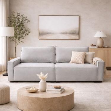 Imagem de Sofá 3 Lugares Recepção Moderno 2 Metros Sala Contemporâneo Linho Cor:cinza