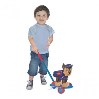 Imagem de Carrinho de Empurrar Infantil Patrulha Canina Chase Licenciado com Cabeça Articulada e Cabo com Regulagem de Altura Azul