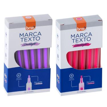 Imagem de Caneta marca-texto BRW Marca Texto Fluorescente Transparente Ponta Chanfrada Traço 1-4MM Kit 2 Caixas com 12 Unidades