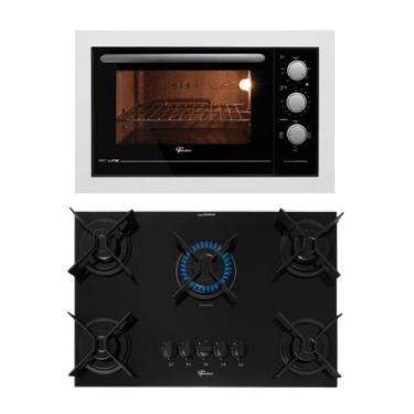 Imagem de Kit Fit Line Fischer: Forno Elétrico Branco e Cooktop 5B Trempe Iron, 