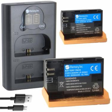 Imagem de Kit 2 Baterias MemoryTec LP-E6NH PRO + Carregador Duplo compatível com