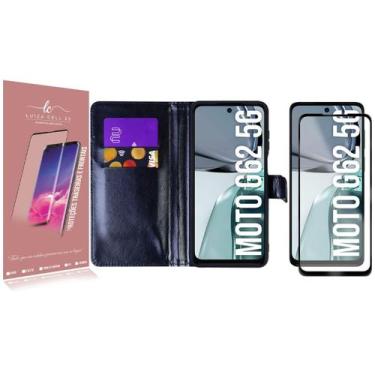 Imagem de Capa Carteira + Pelicula De Vidro 3D Compativel Moto G62 XT2223 6.5 - 