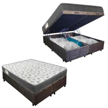 Imagem de Cama Box Baú Casal Bipartido Suede + Colchão De Espuma D33 - Serenepri