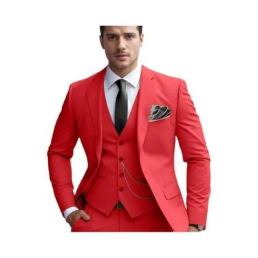 Imagem de Conjunto Masculino Slim Fit De Blazer, Colete E Calça Para Casamento, 