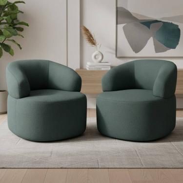 Imagem de Kit 02 Poltronas Giratória Orgânica Para Sala de Estar Living Helena L02 Linho Verde -...
