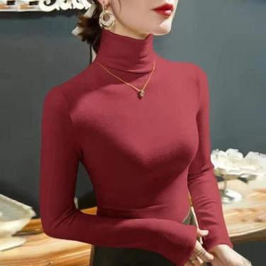 Imagem de Camiseta Feminina De Fleece Com Gola Alta E Manga Longa, Pullover Quen