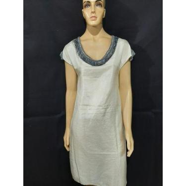Imagem de Vestido em palha de sede com franja no decote. (Tam: P) - Dinho Arte C