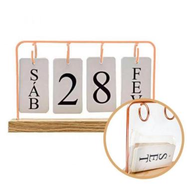 Imagem de Calendário Permanente De Mesa Madeira Home Office Decoração - C3B