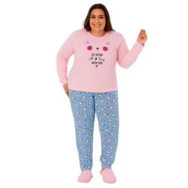 Imagem de Pijama Plus Size Meia Malha de Inverno Victory, 52, Rosa