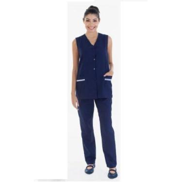 Imagem de Uniforme Doméstica, Faxina Algodão Calça Colete - EBT Uniformes, M, Az
