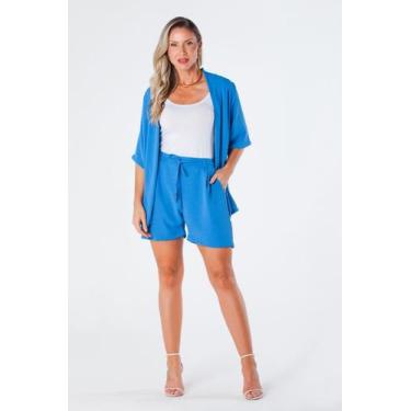 Imagem de Kimono com Barra Reta Manga 3/4 Crepe Azul Virna, G