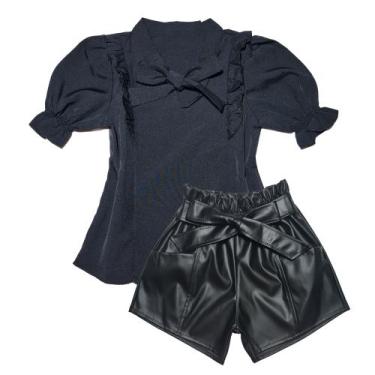 Imagem de Conjunto Infantil Short Couro Blusa Roupa Feminina Casual - 2L Kids, P