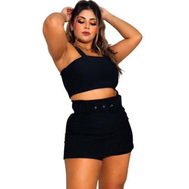 Imagem de Shorts saia com cinto detalhes pedraria brilho e fenda  - Summer Body,