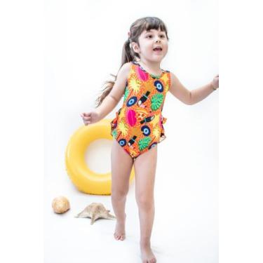Imagem de Maiô infantil babado no bumbum com proteção uv - estampa tucano - PITI