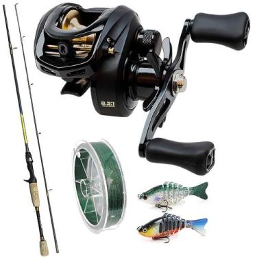 Imagem de Kit Pesca Carretilha Tsuna Vara de Carbono Linha e 2 Lambari Articulad
